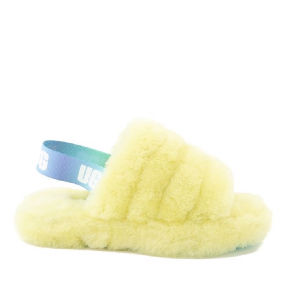 UGG® Fluff Yeah Slide Sandal - Little Kid / Big Kid - Pollen/Lime greenish